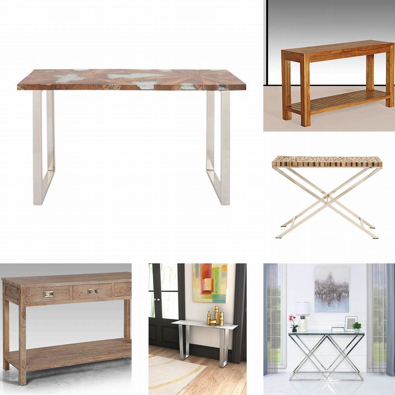Teak Stainless Steel Console Table