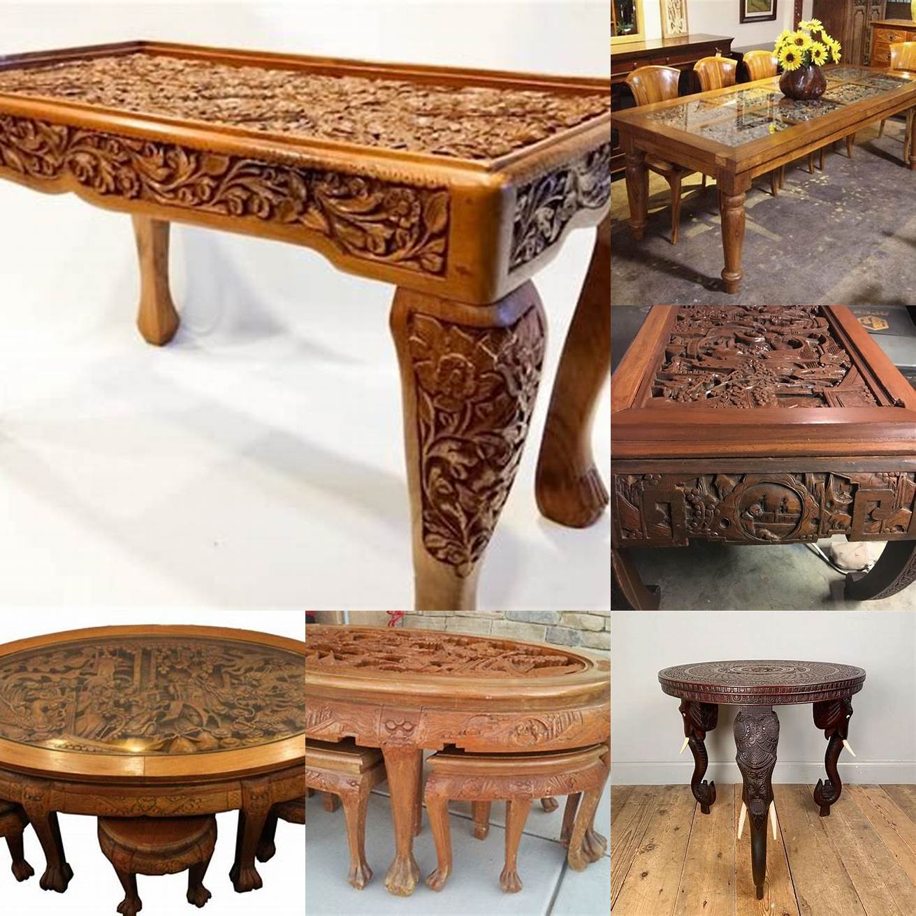 Teak Table with Carved Legs