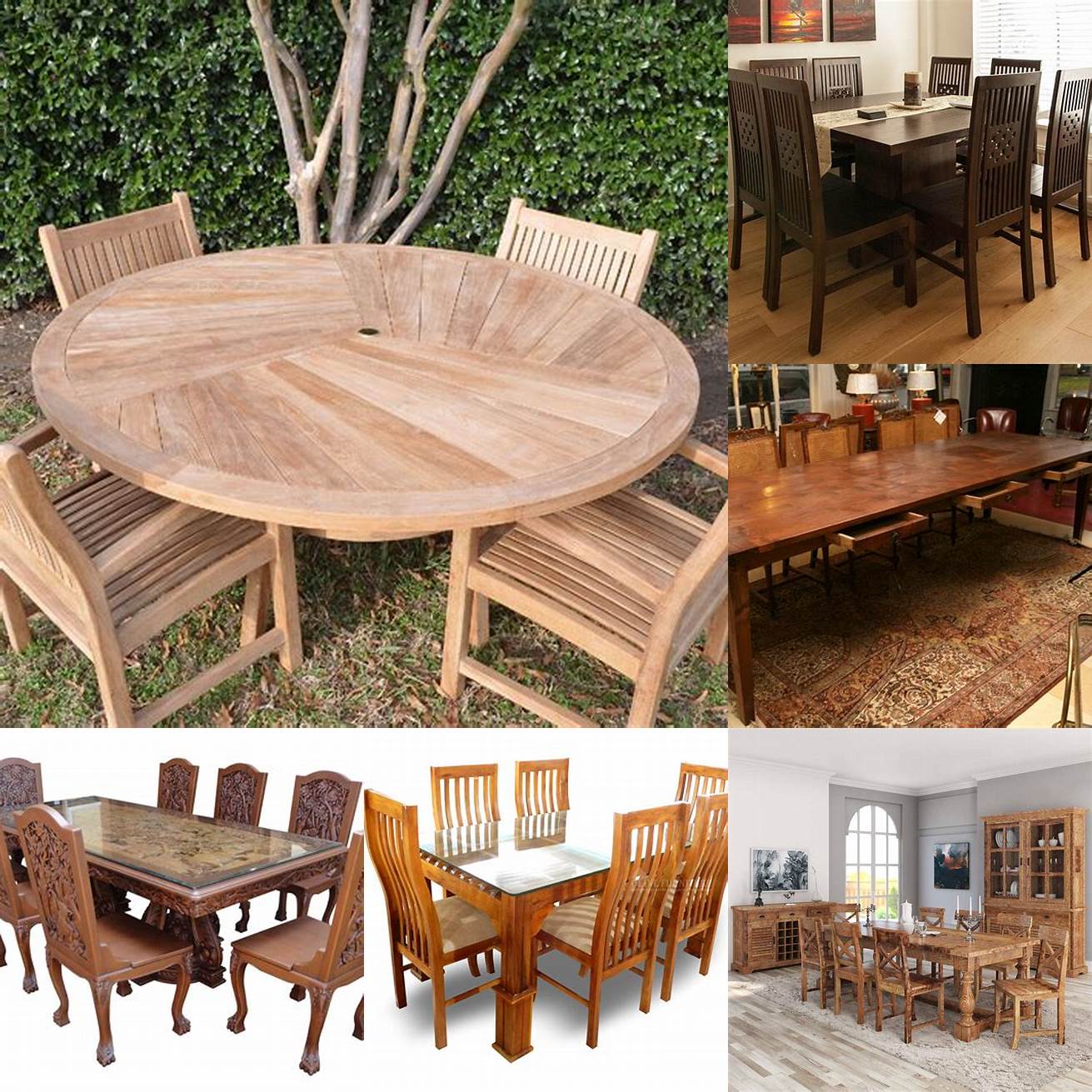 Teak Wood Dining Table with a Centerpiece