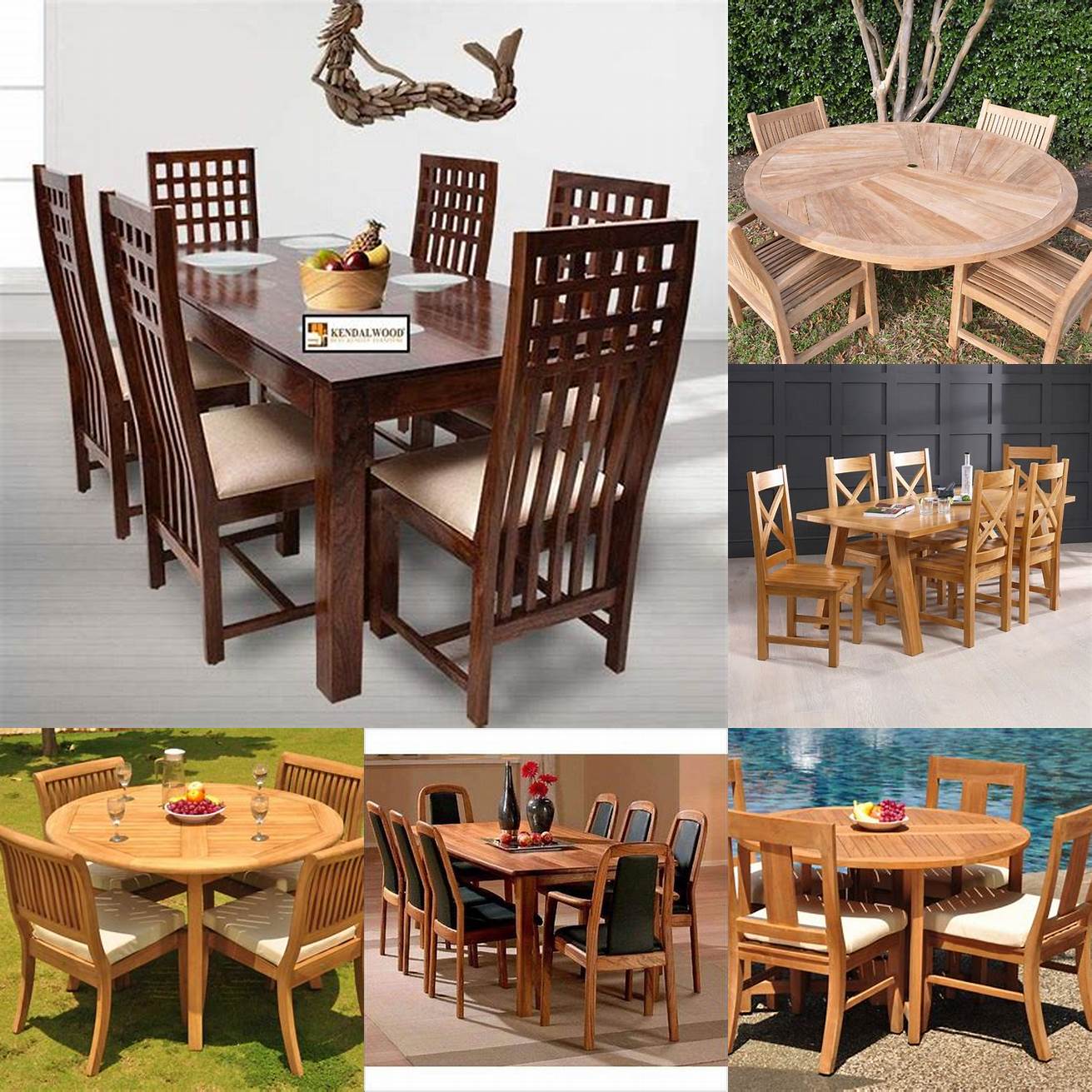 Teak Wood Dining Table with a Variety of Chairs