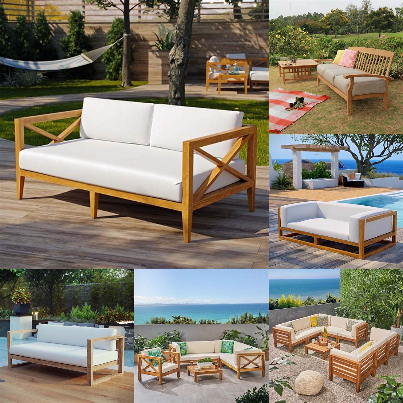 Teak Wood Outdoor Sofa with Benches