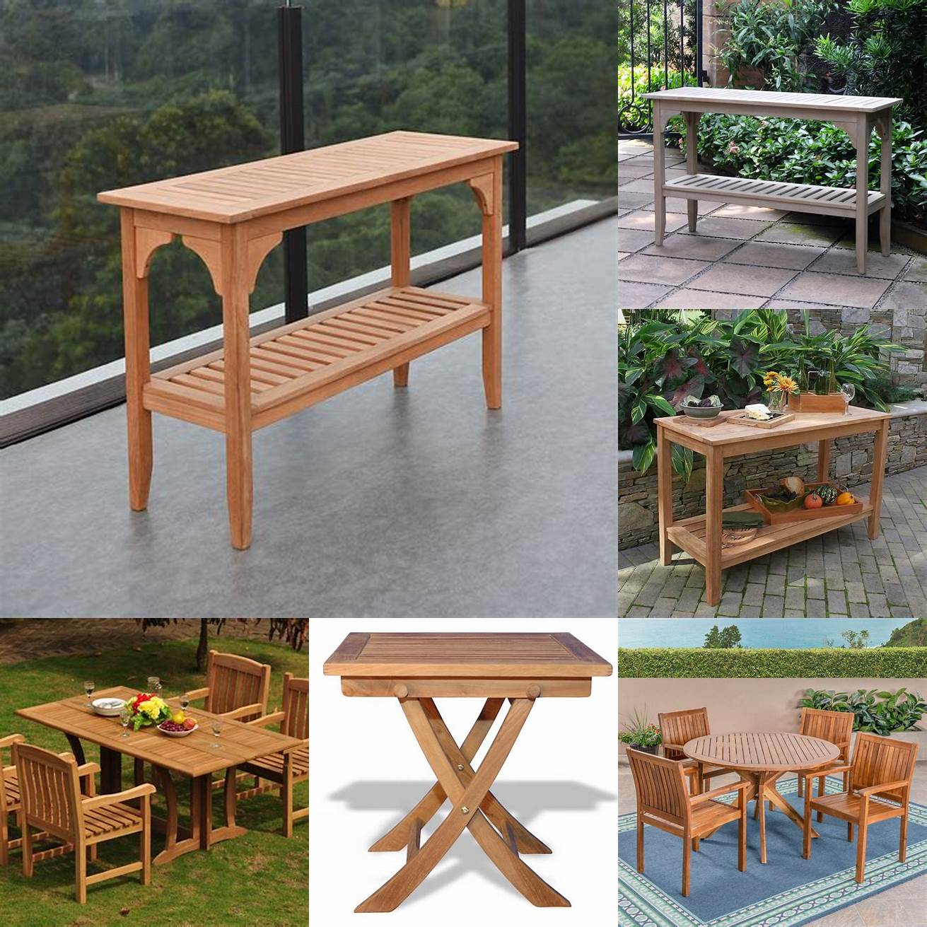 Teak Wood Patio Table with Console Table