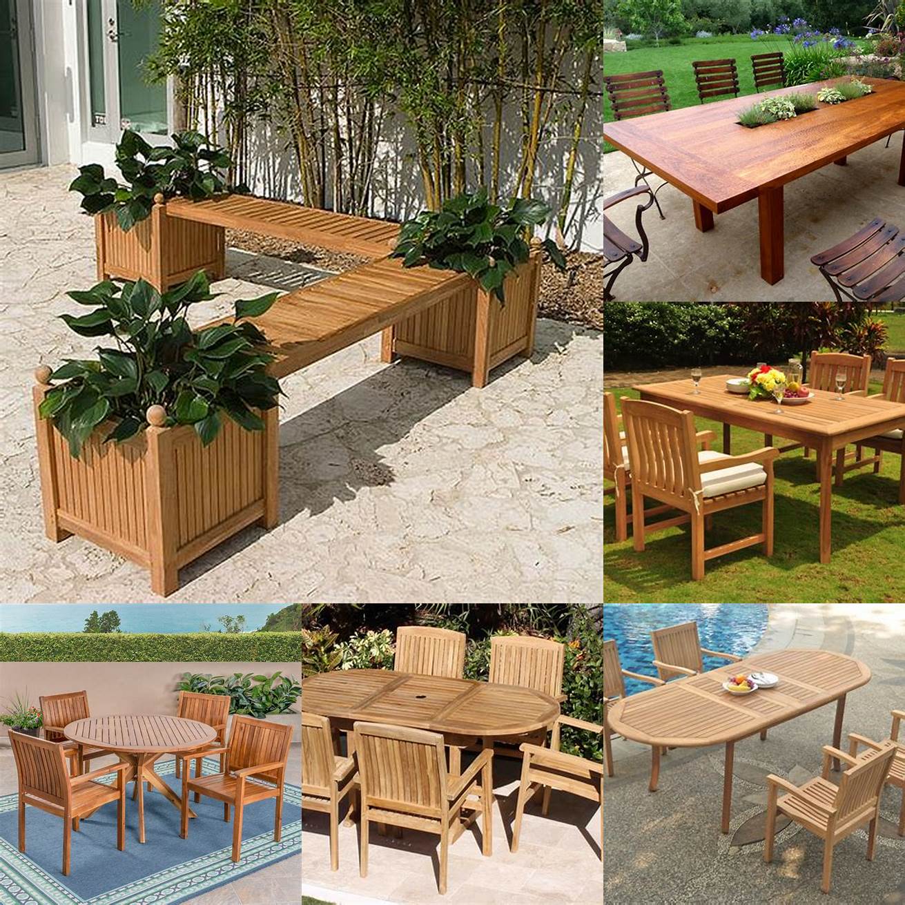 Teak Wood Patio Table with Planters