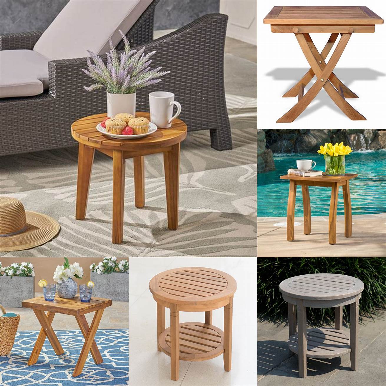 Teak Wood Patio Table with Side Tables