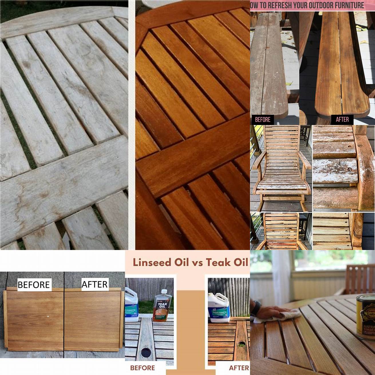 Teak furniture before and after oil