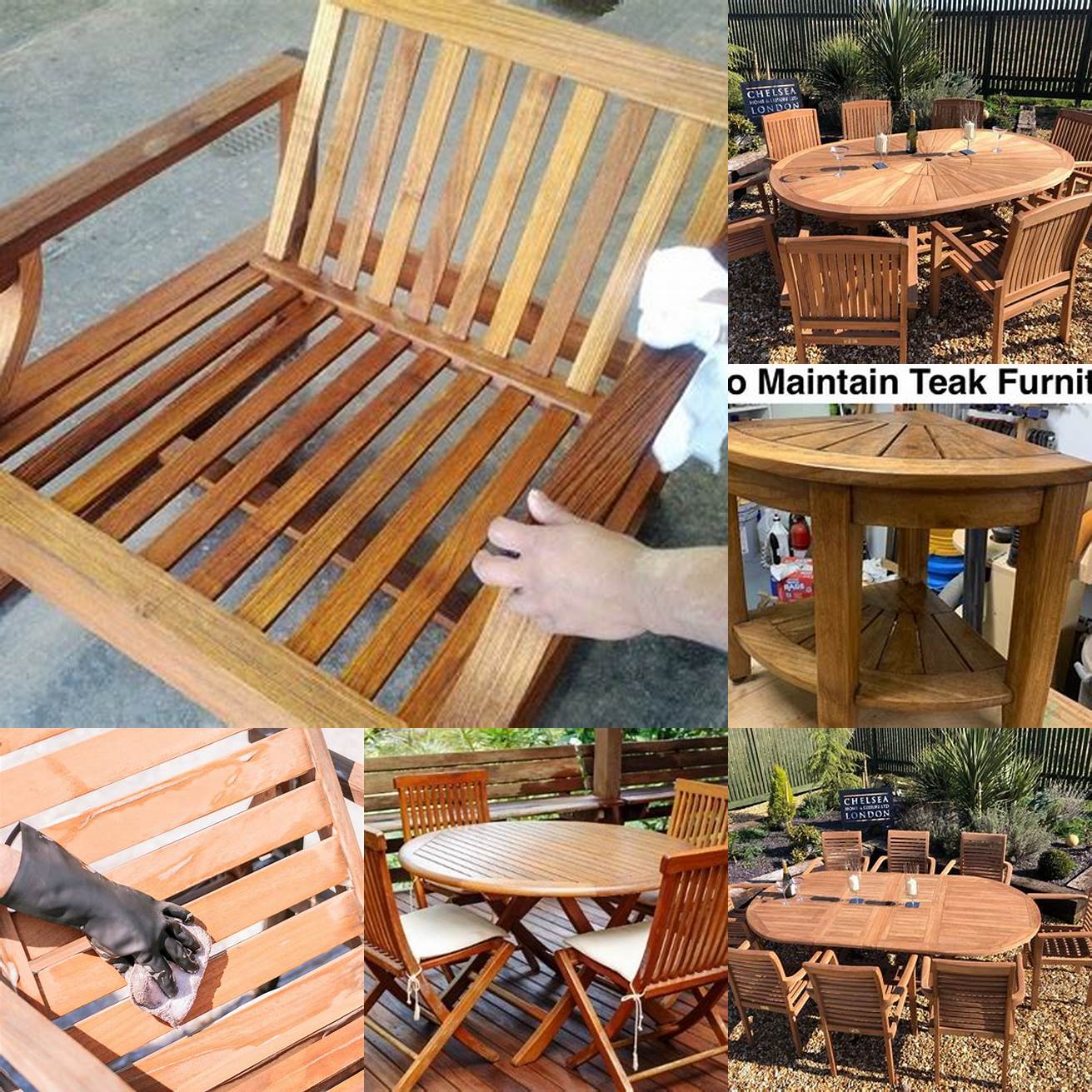 Teak furniture being maintained