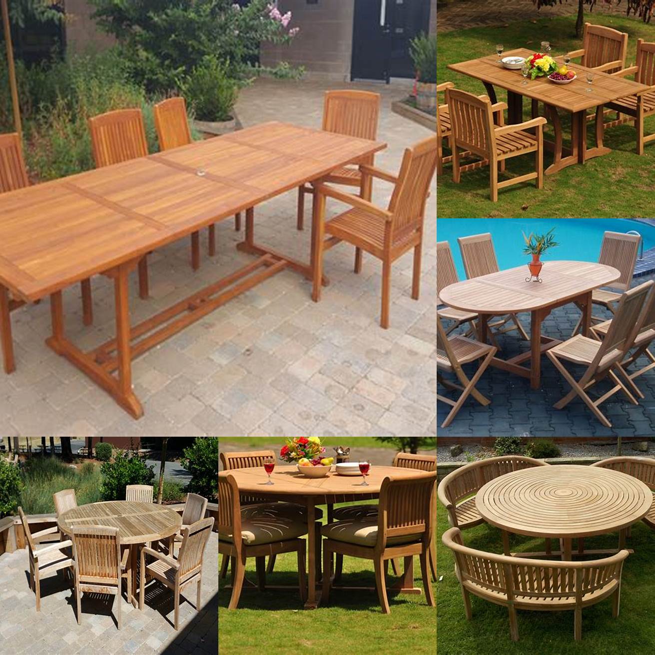 Teak furniture from different angles