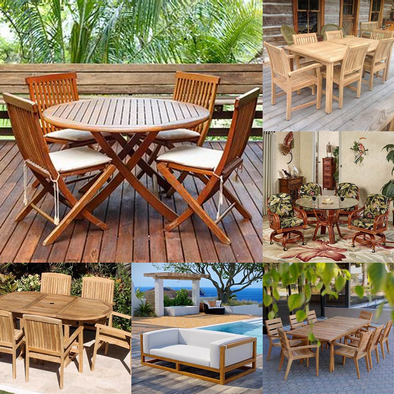Teak furniture in a tropical setting
