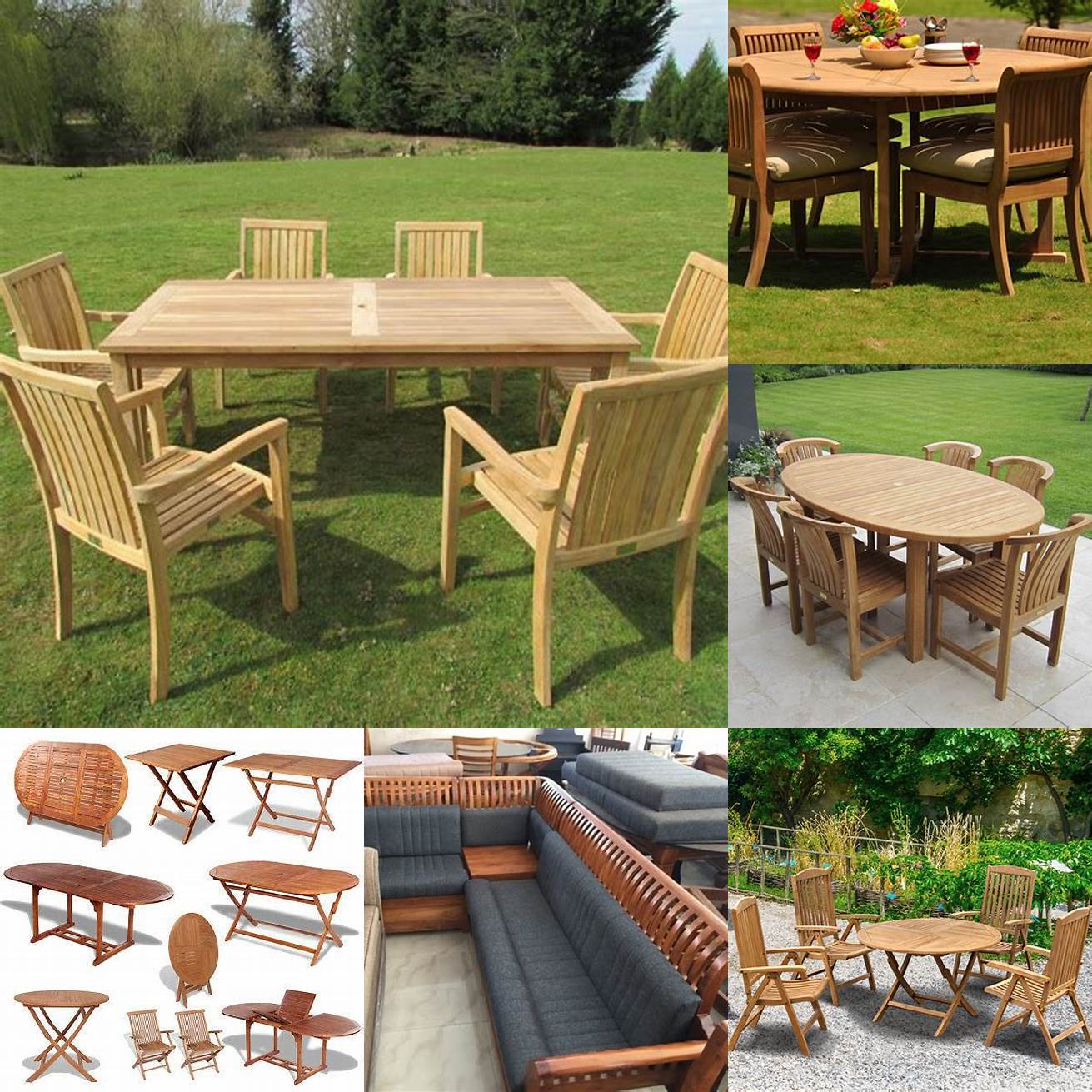 Teak furniture in different shapes and sizes