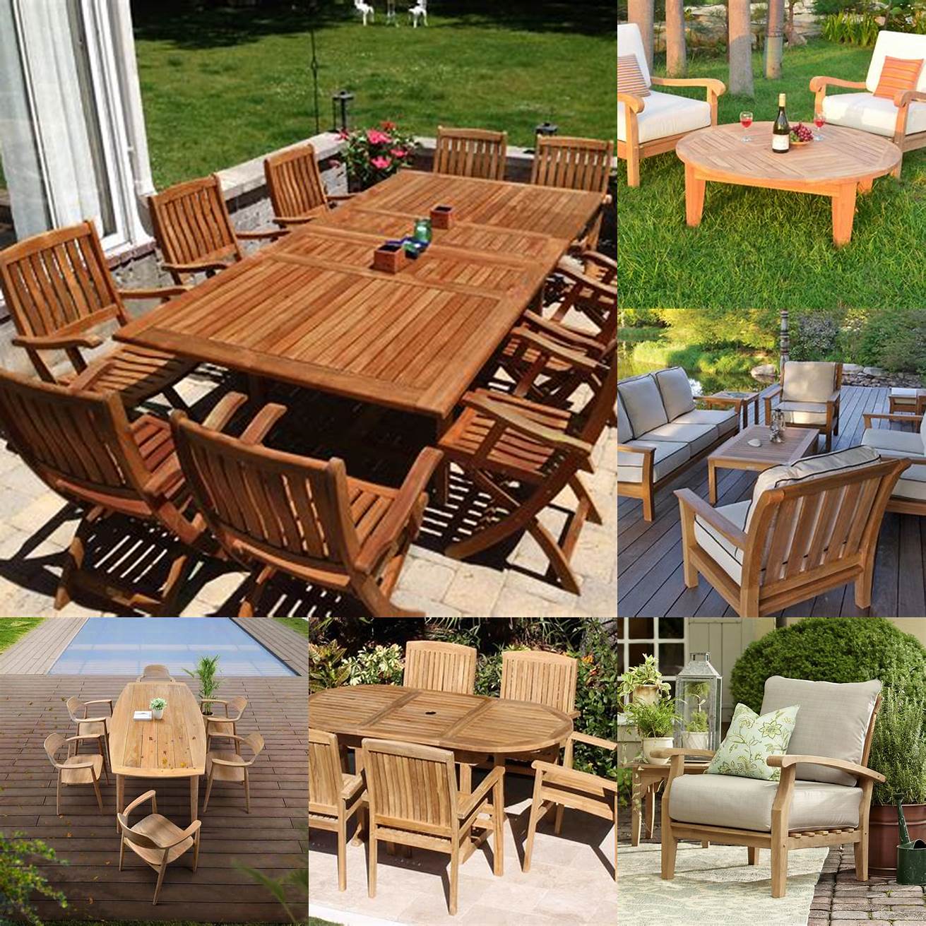 Teak furniture in use outdoors