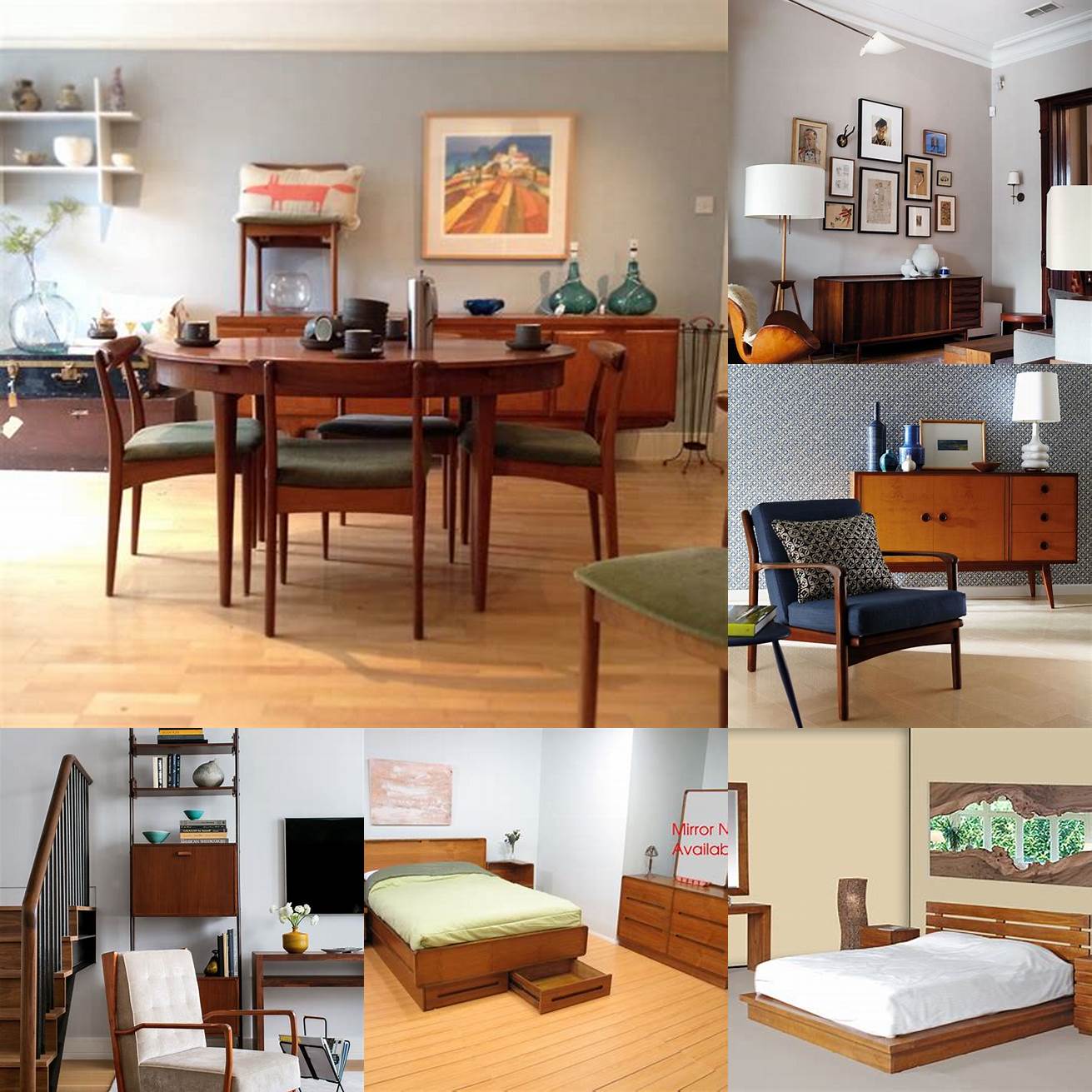 Teak furniture in various rooms