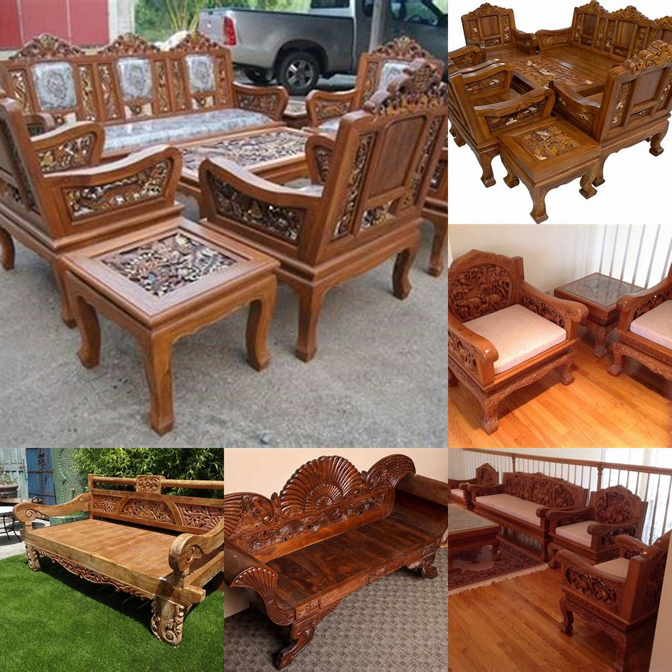 Teak furniture with different carvings