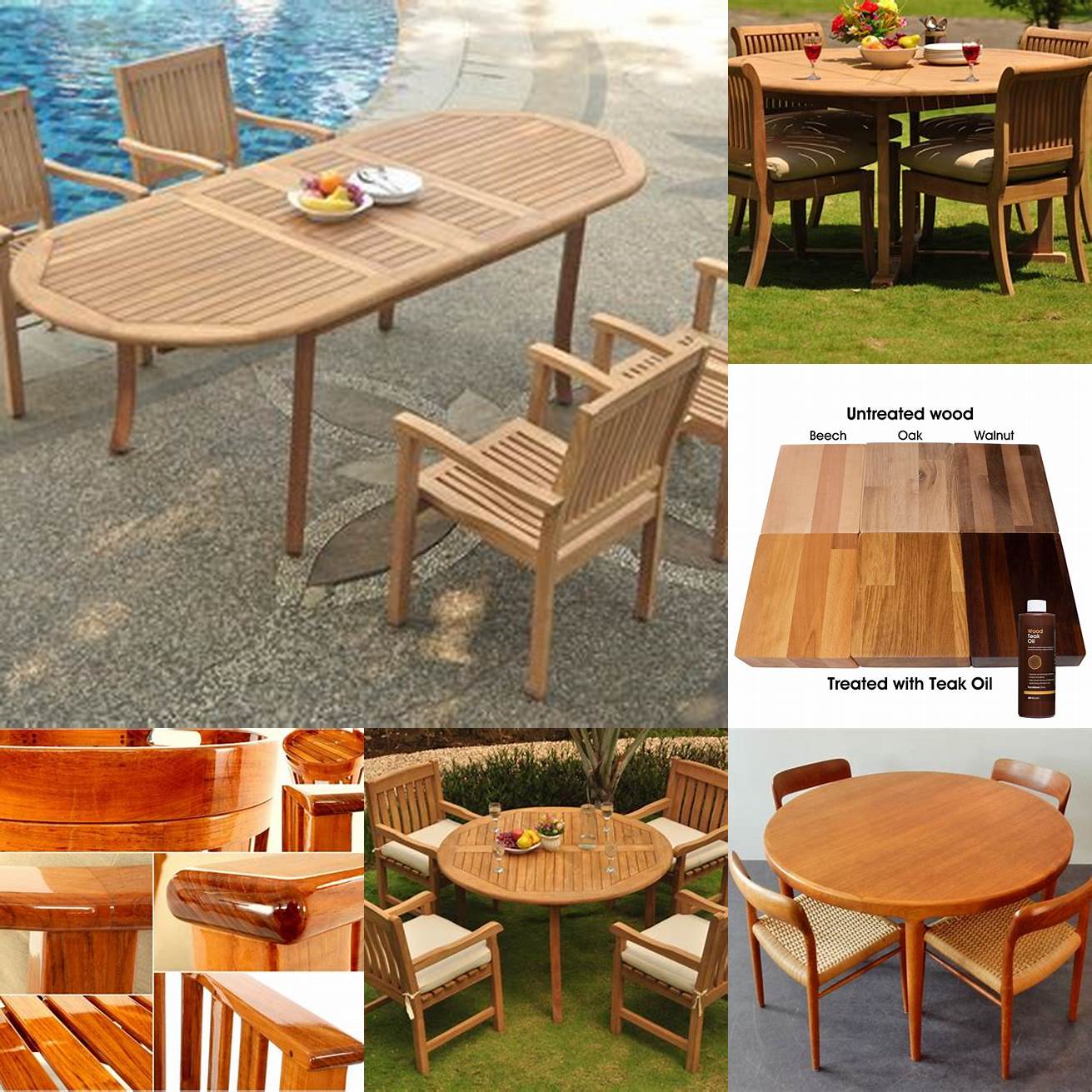 Teak furniture with different finishes