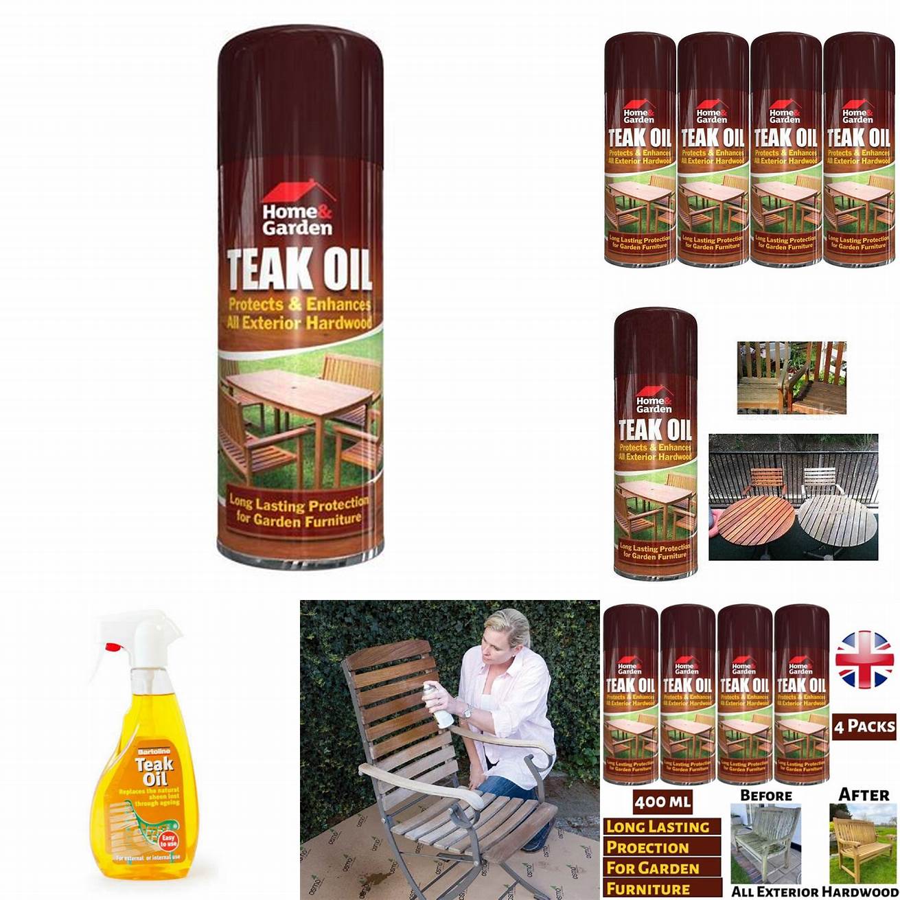 Teak oil spray in a garden