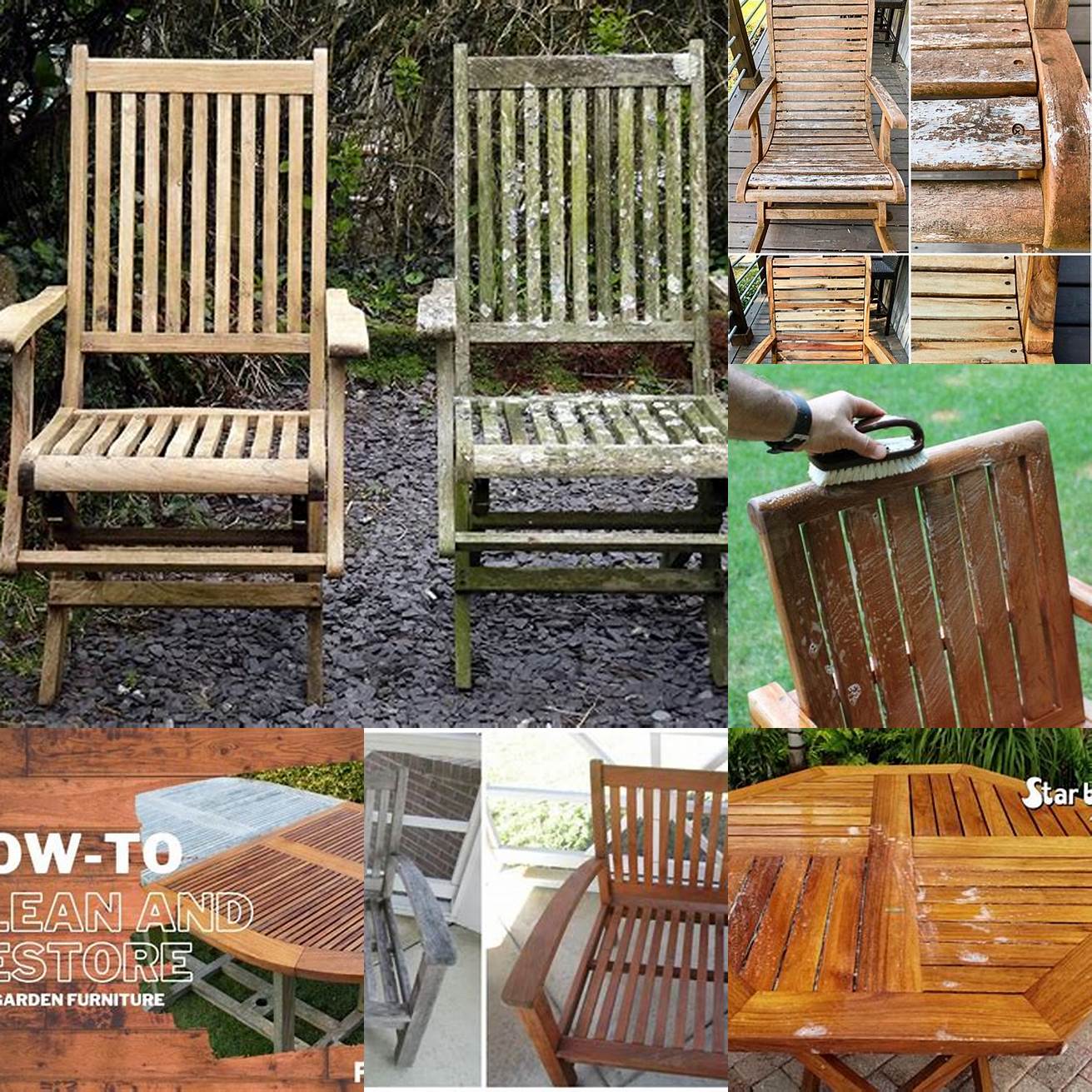 Teak outdoor furniture before and after cleaning