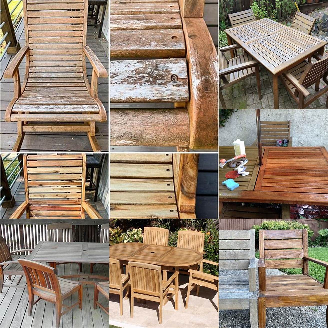 Teak outdoor furniture before and after maintenance