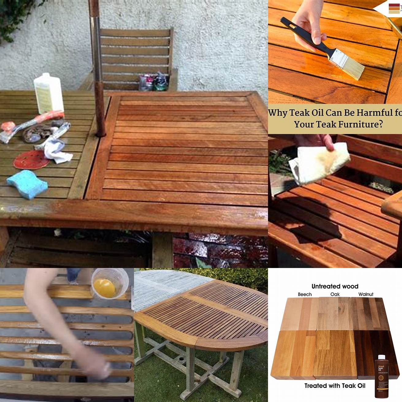 Teak outdoor furniture being oiled with mineral oil