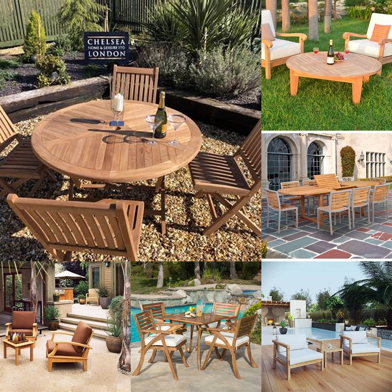 Teak outdoor furniture in a factory setting
