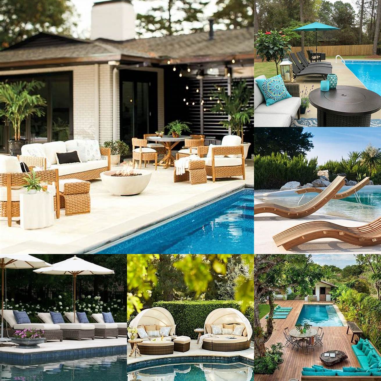 Teak outdoor furniture in a pool area