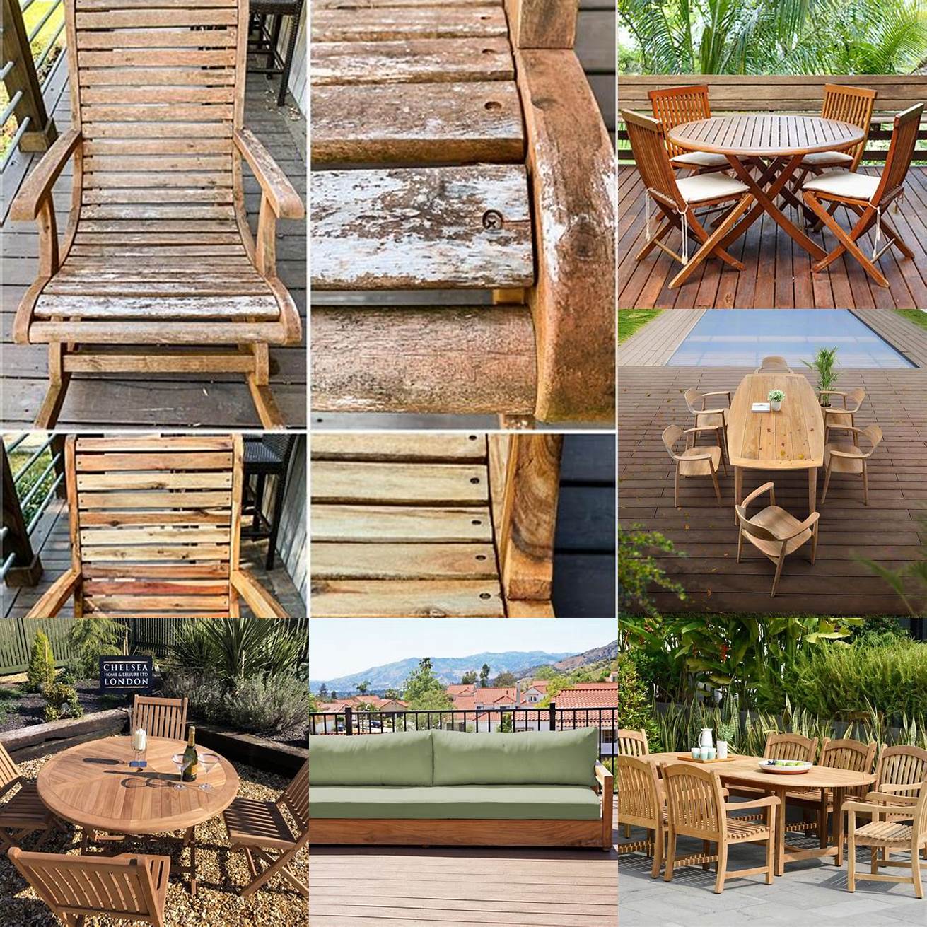 Teak outdoor furniture in the rain