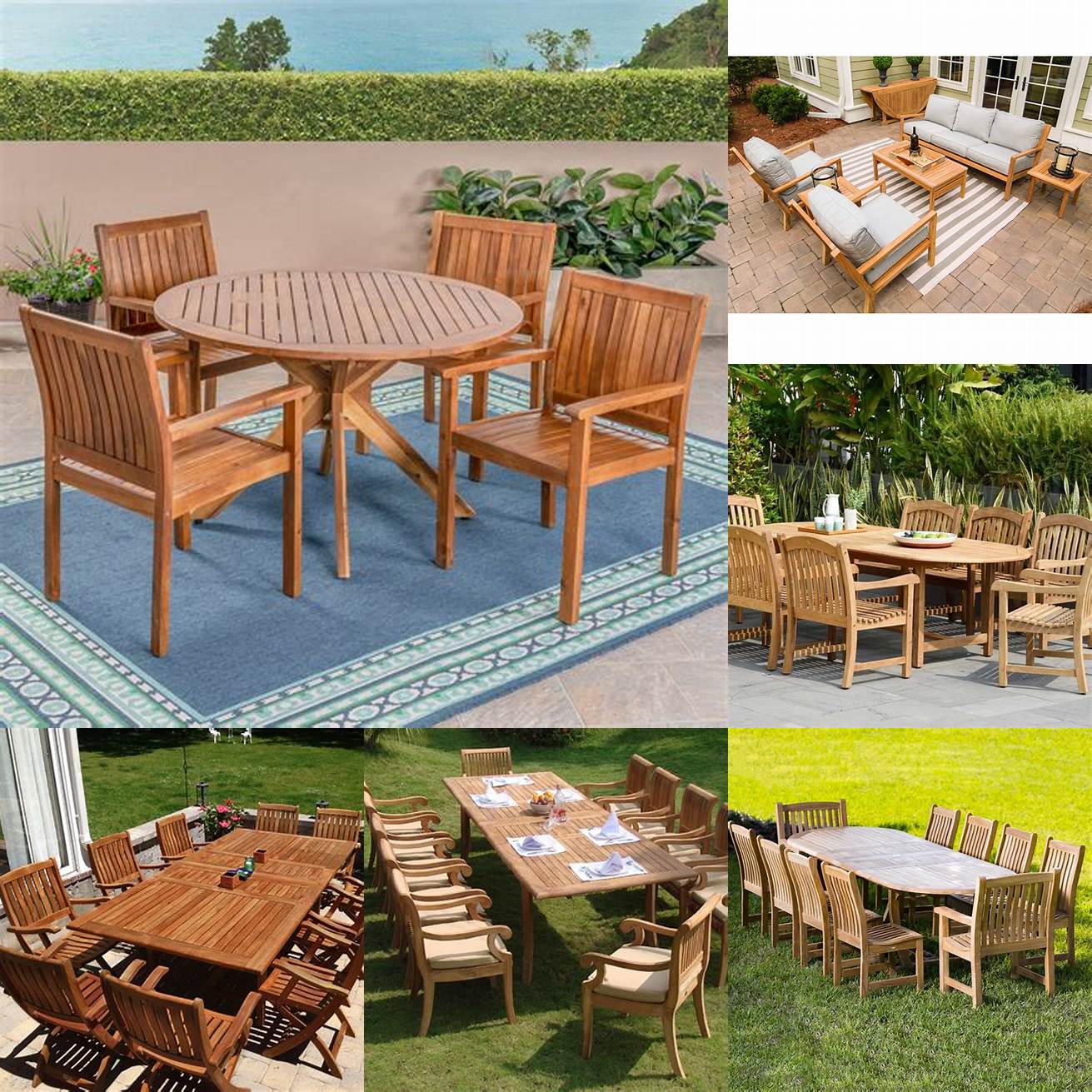 Teak outdoor furniture on a deck