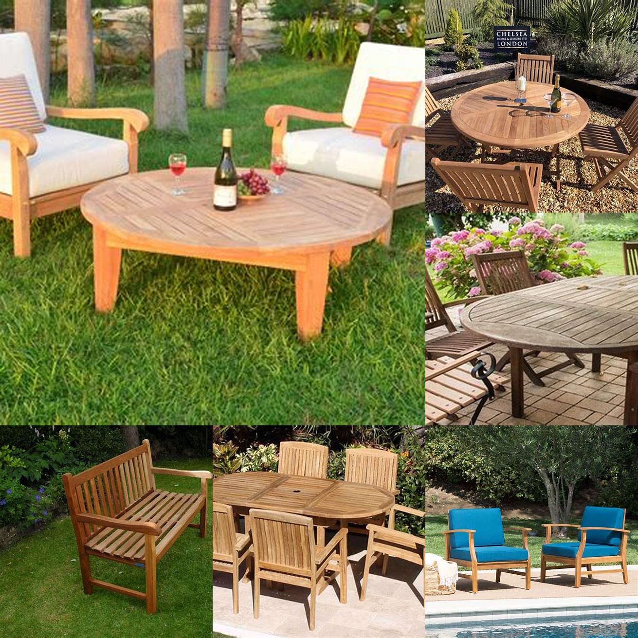 Teak outdoor furniture with teak oil applied