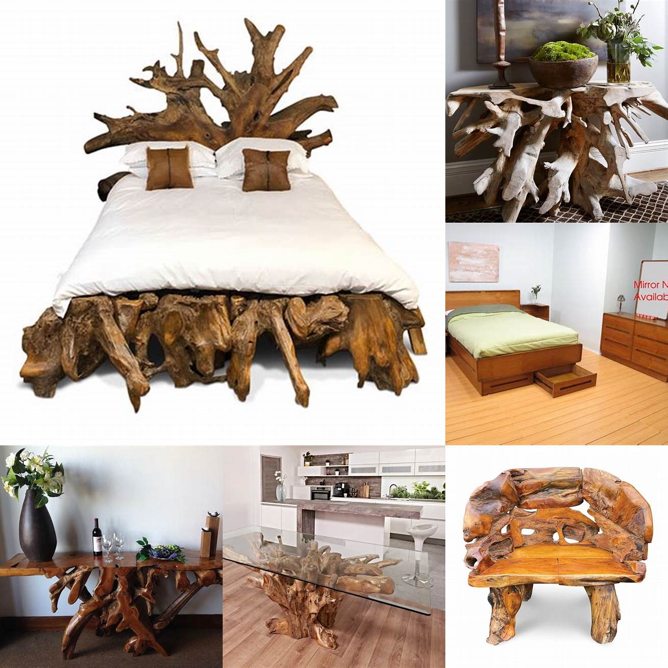 Teak root furniture in a bedroom setting