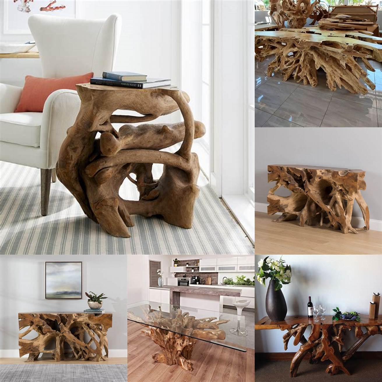 Teak root furniture in a living room setting