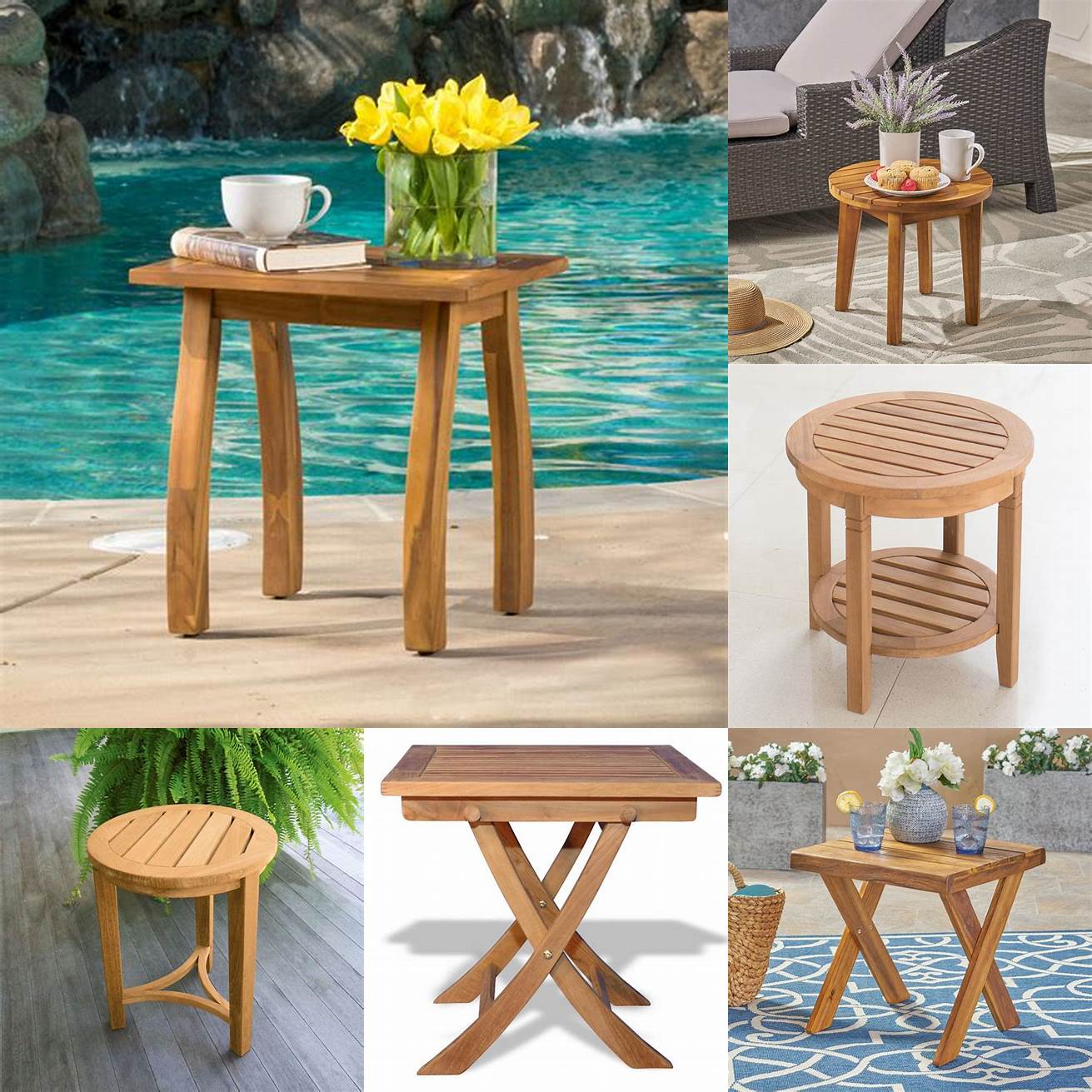 Teak-like patio side tables