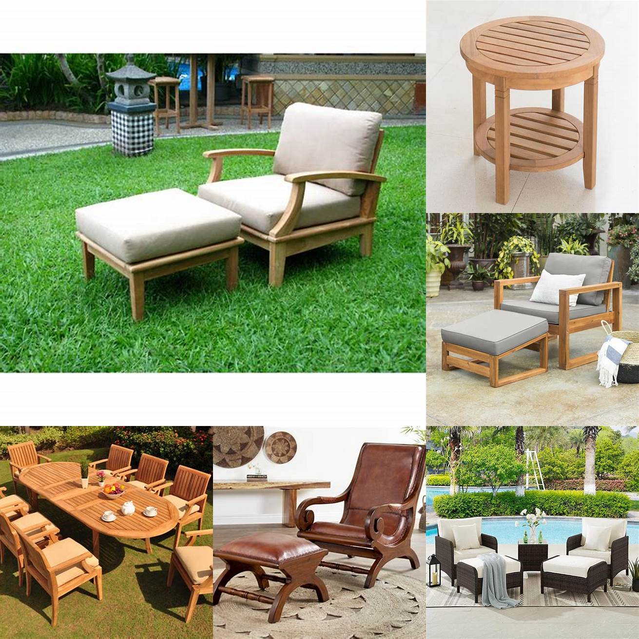 Teakwood Outdoor Chair with Ottoman and Side Table