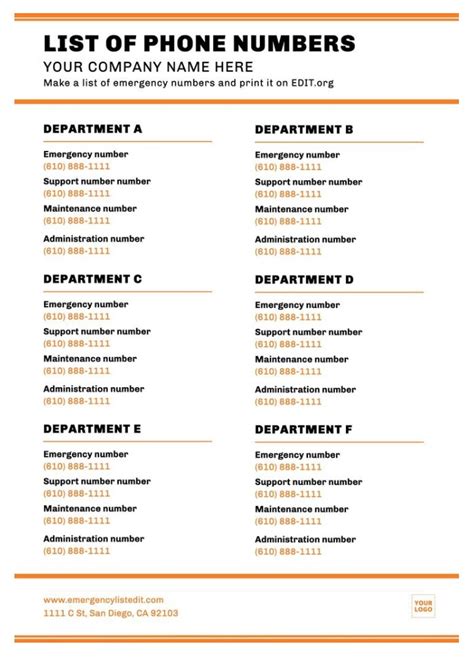 Telephone Extension List Template