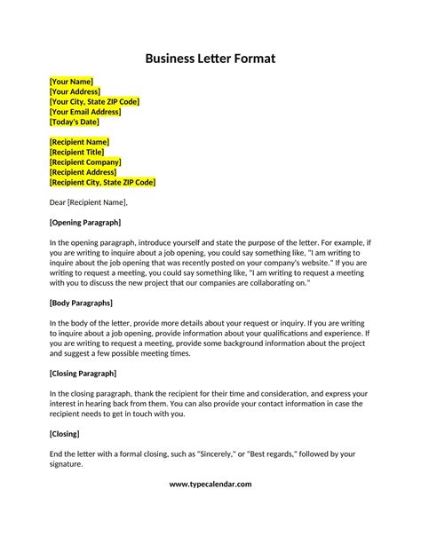Template Business Letter Format