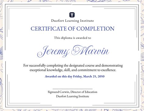 Template Certificate Of Completion