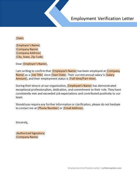 Template Employment Verification Letter