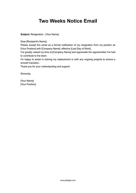 Template For 2 Weeks Notice