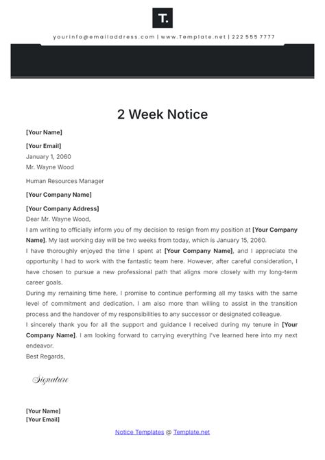 Template For A Two Week Notice