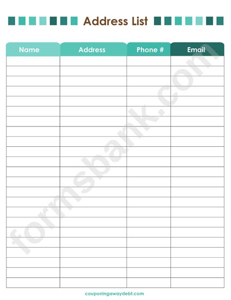 Template For Address List