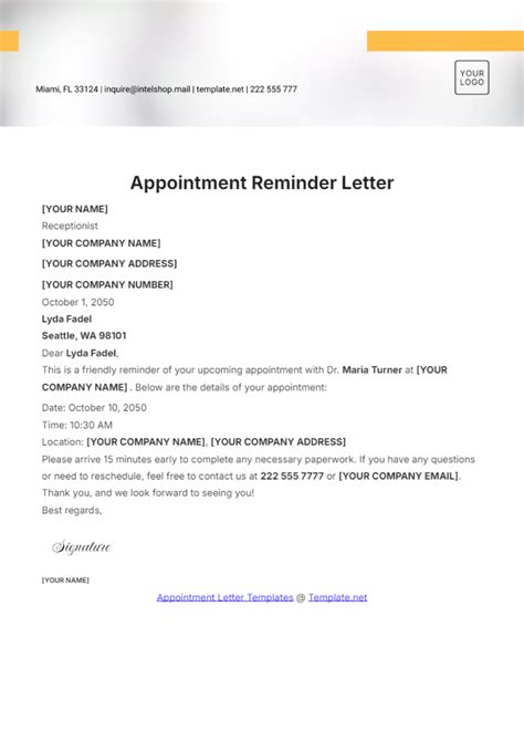Template For Appointment Reminder