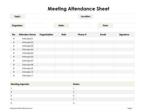 Template For Attendance Sheet For Meetings