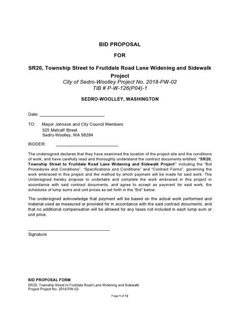 Template For Bid Proposal