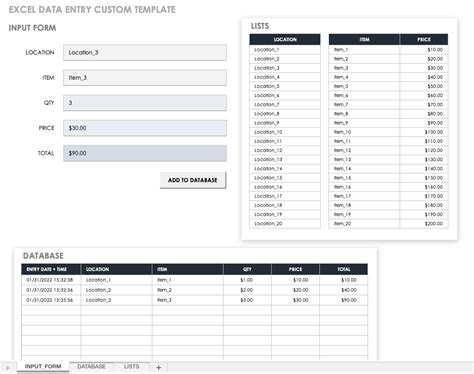 Template For Data Entry