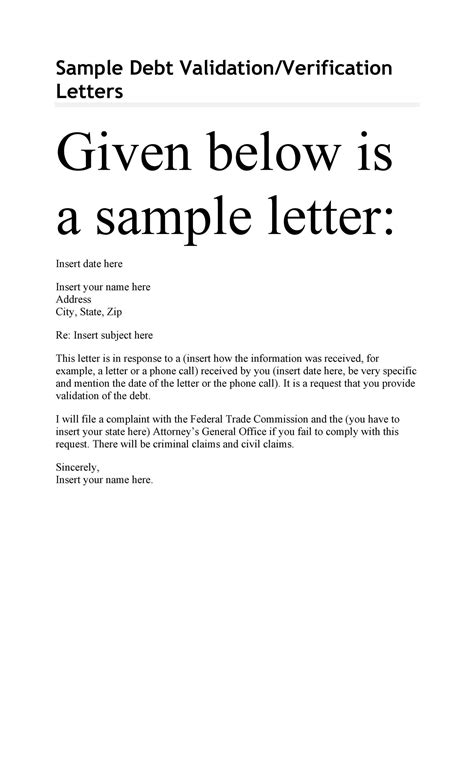 Template For Debt Validation Letter
