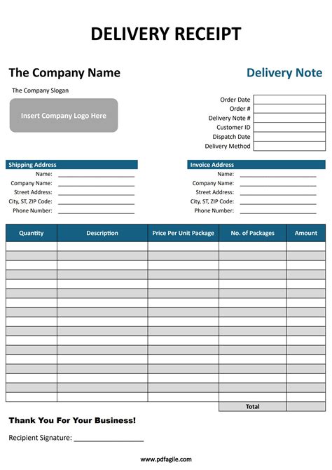Template For Delivery Receipt
