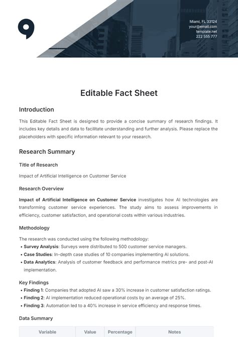 Template For Fact Sheet
