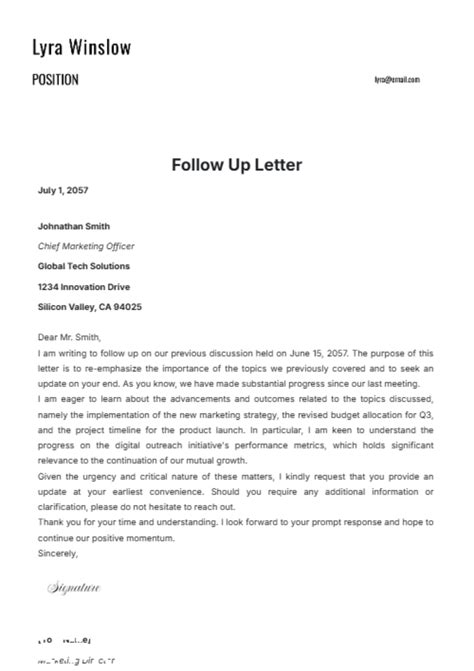 Template For Follow Up Letter