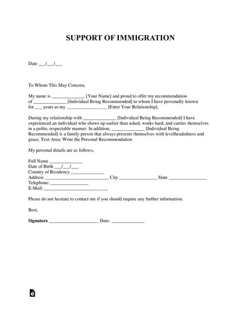 Template For Immigration Reference Letter