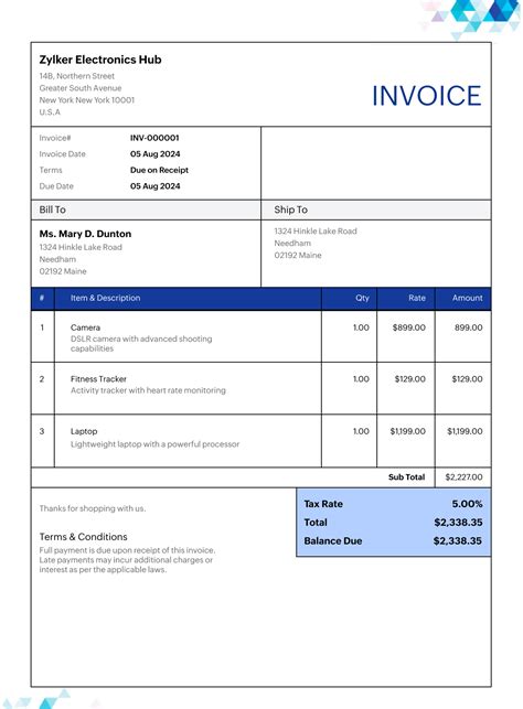 Template For Invoice Excel