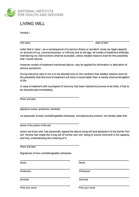 Template For Living Will