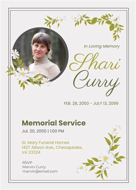 Template For Memorial Service Invitation