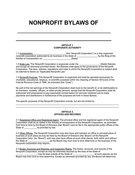 Template For Nonprofit Bylaws